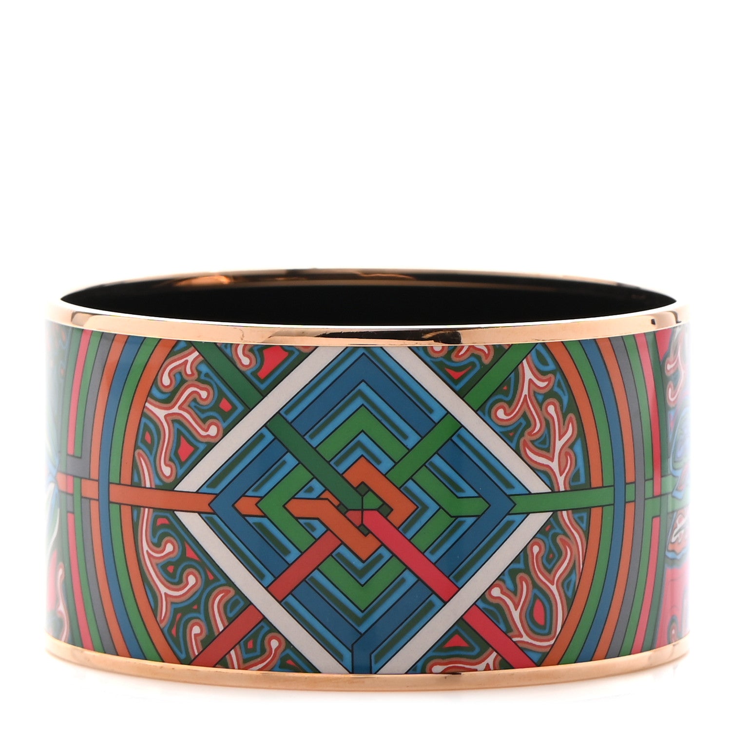 Hermes Enamel Printed Extra Wide L'Arbre Du Vent Bracelet 70 Folk 1 of 5