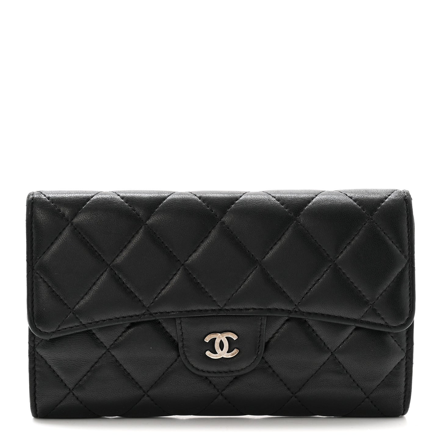 Lambskin Quilted Large Flap Wallet Black