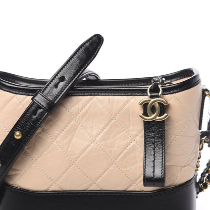 Chanel Aged Calfskin Quilted Small Gabrielle Hobo Beige Black 10 of 11