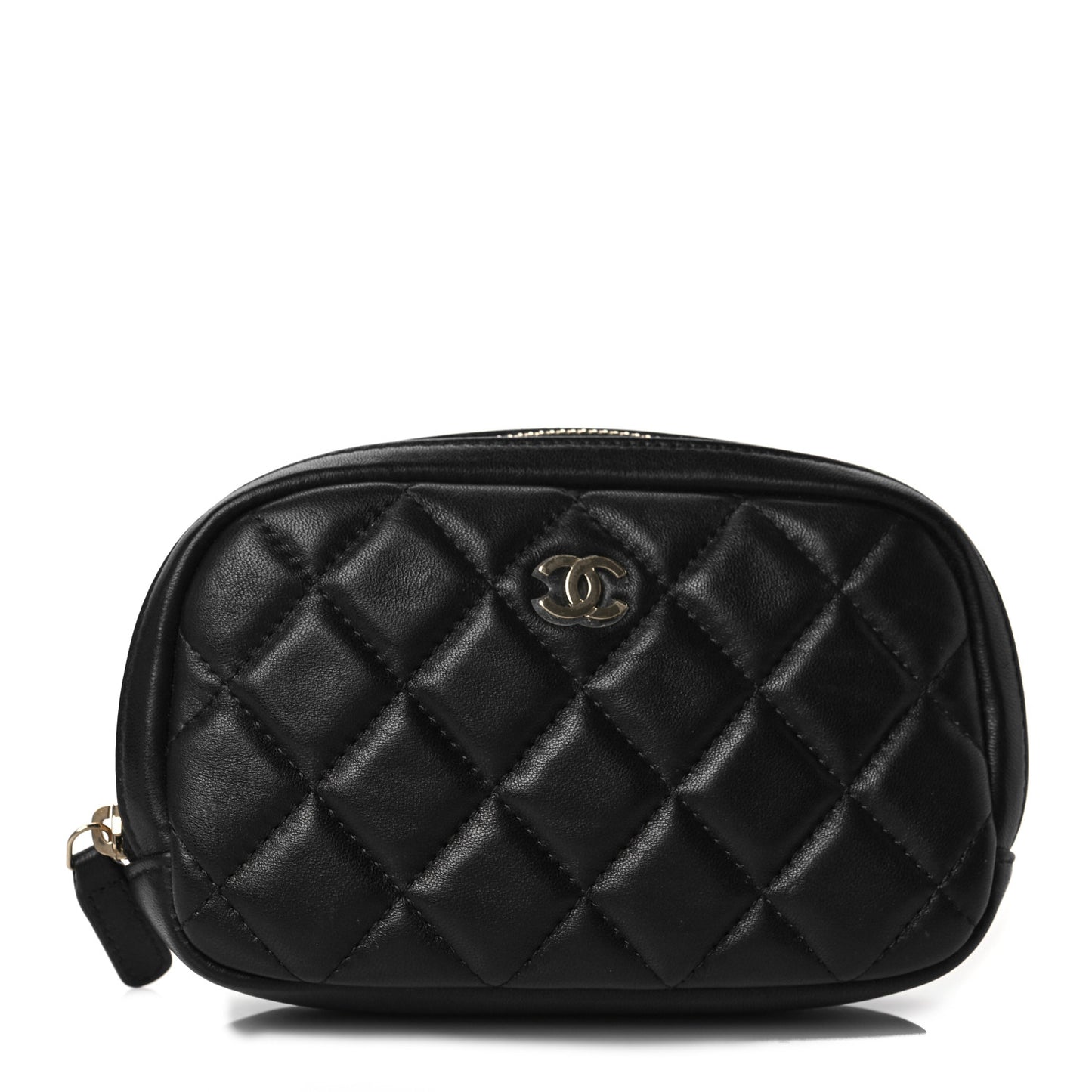 Lambskin Quilted Small Curvy Pouch Cosmetic Case Black