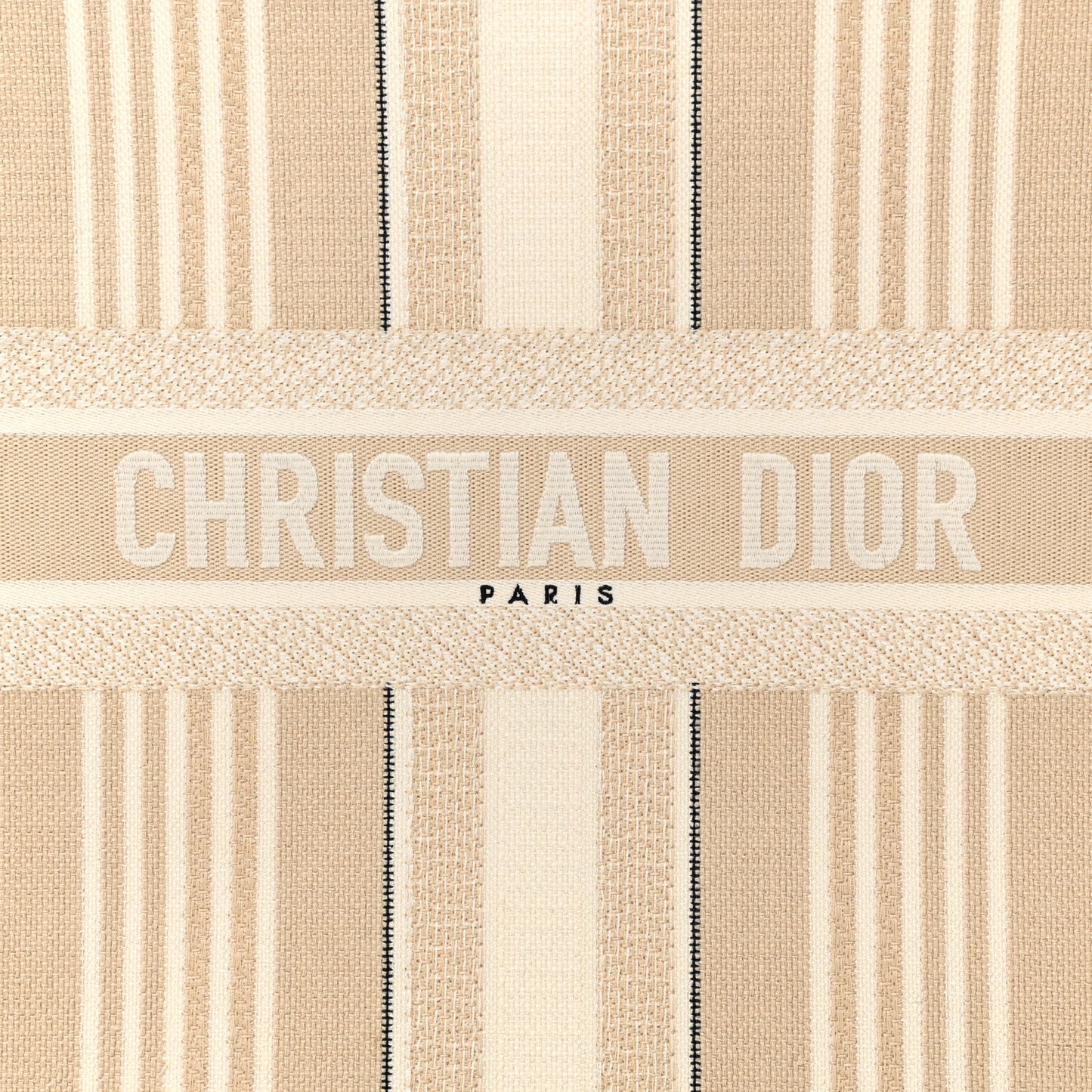 Canvas Embroidered Large Stripes Book Tote Beige