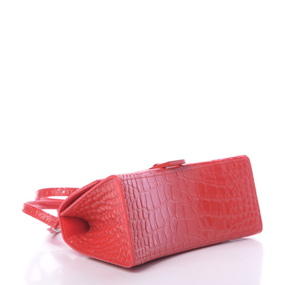 Balenciaga Shiny Calfskin Tonal B Crocodile Embossed Small Hourglass Top Handle Bag Bright Red 5 of 13