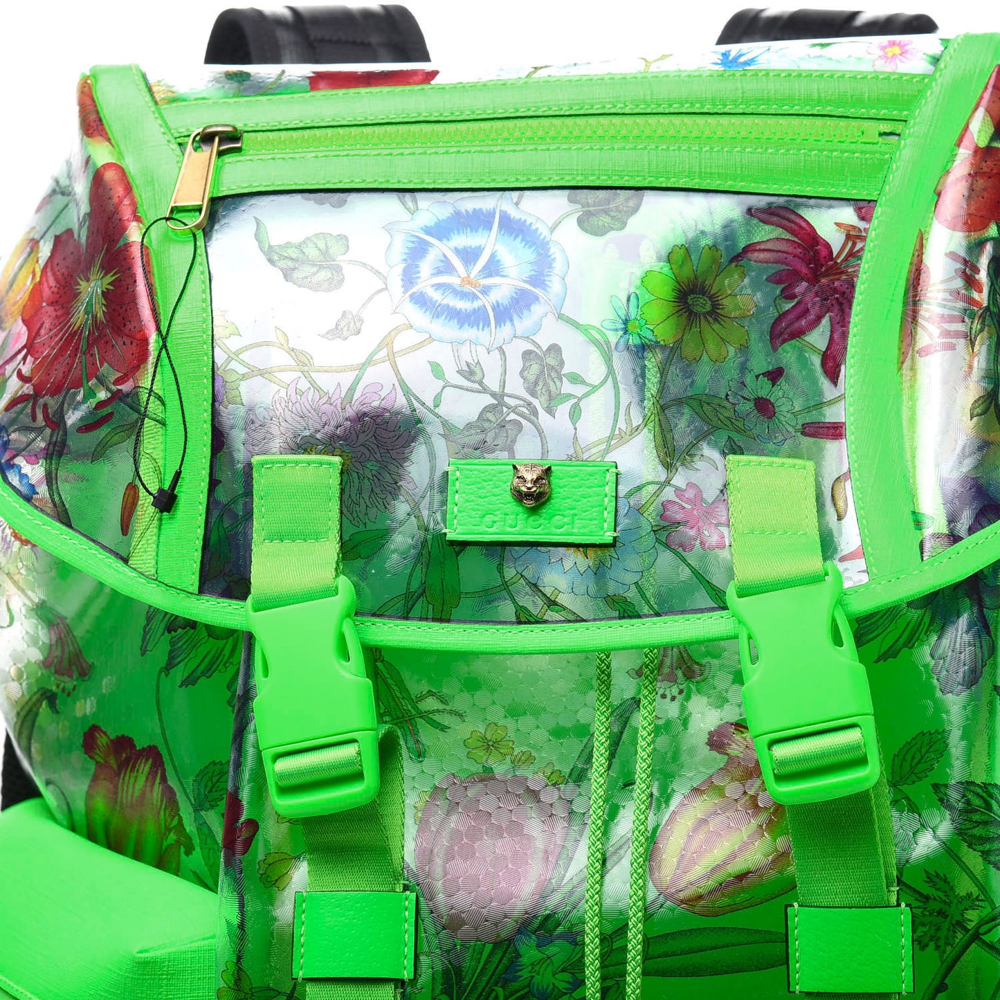 PVC Floral Double Buckle Backpack Fluo Green