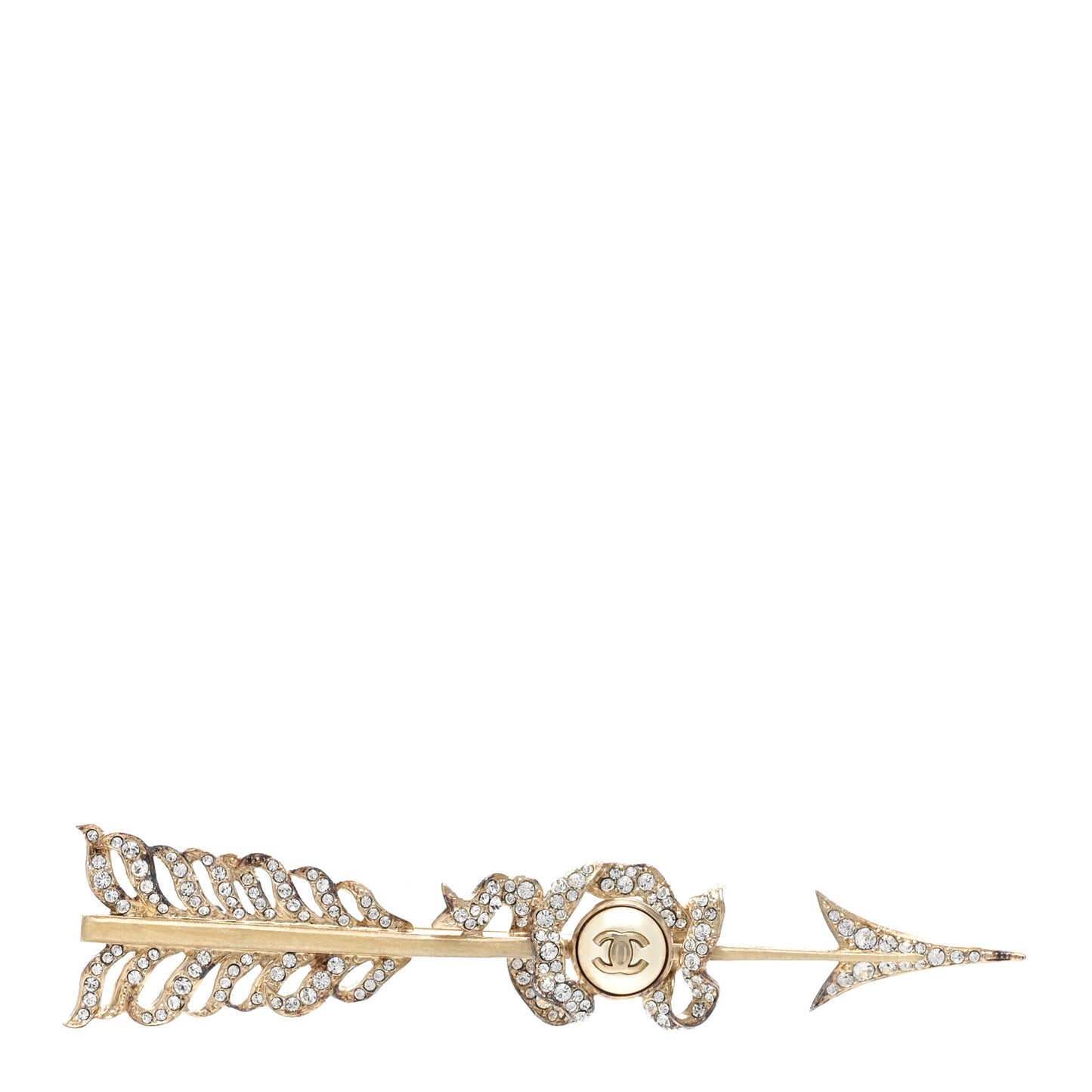 Crystal Pearl CC Arrow Brooch Gold