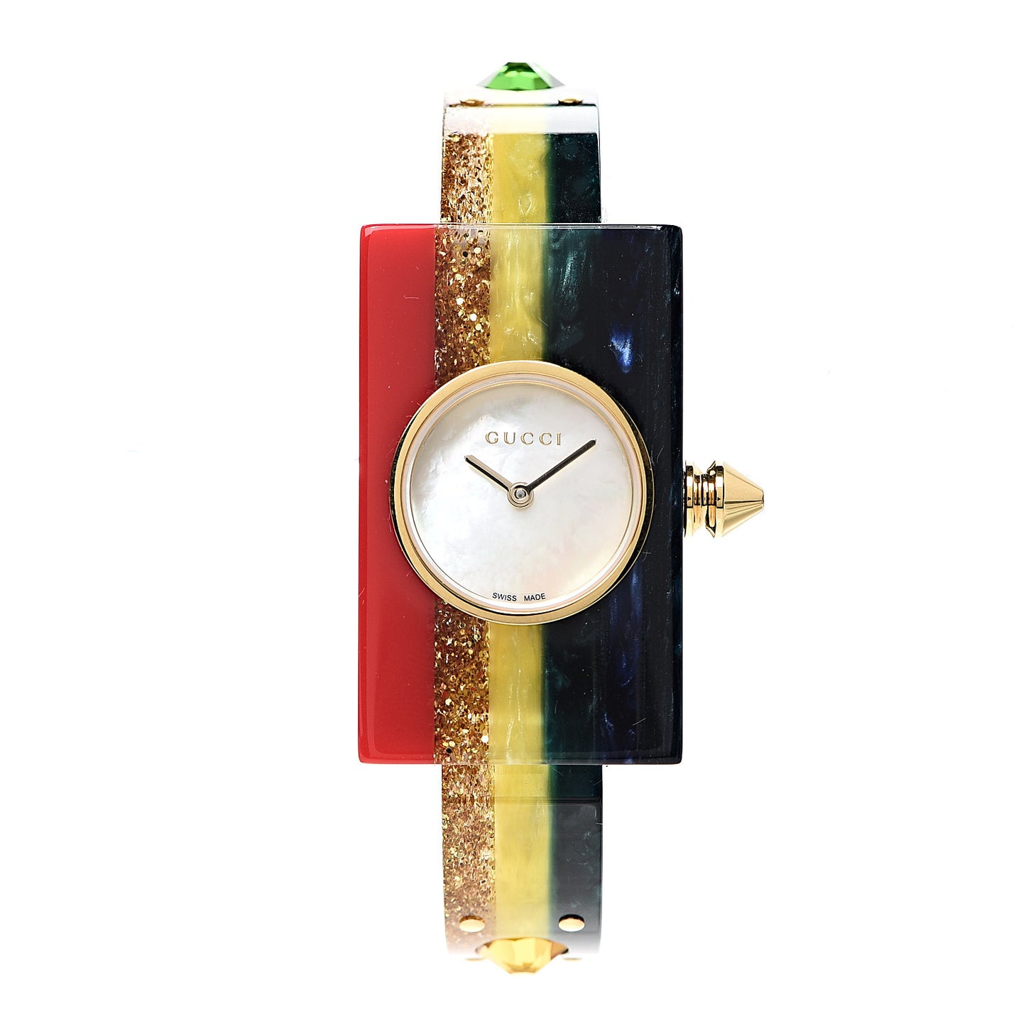 Stainless Steel Plexiglass Mother of Pearl 24mm Rainbow Quartz Watch