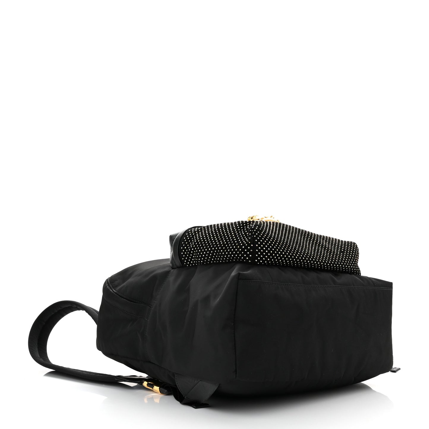 Nylon Goatskin Studded Palazzo Medusa Backpack Black