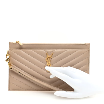 Saint Laurent Grain De Poudre Chevron Monogram Large Bill Pouch Dark Beige 2 of 6