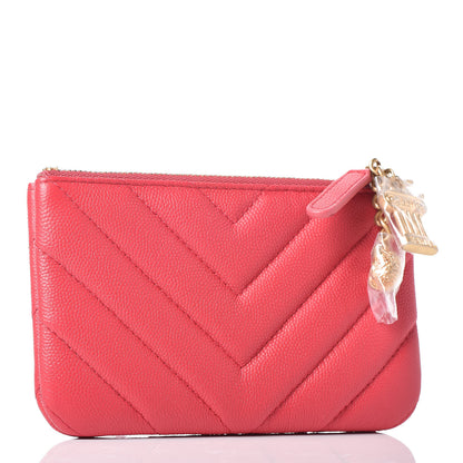 Chanel Caviar Chevron Quilted Small Ancient Greek Charms Cosmetic Case Red 3 of 8