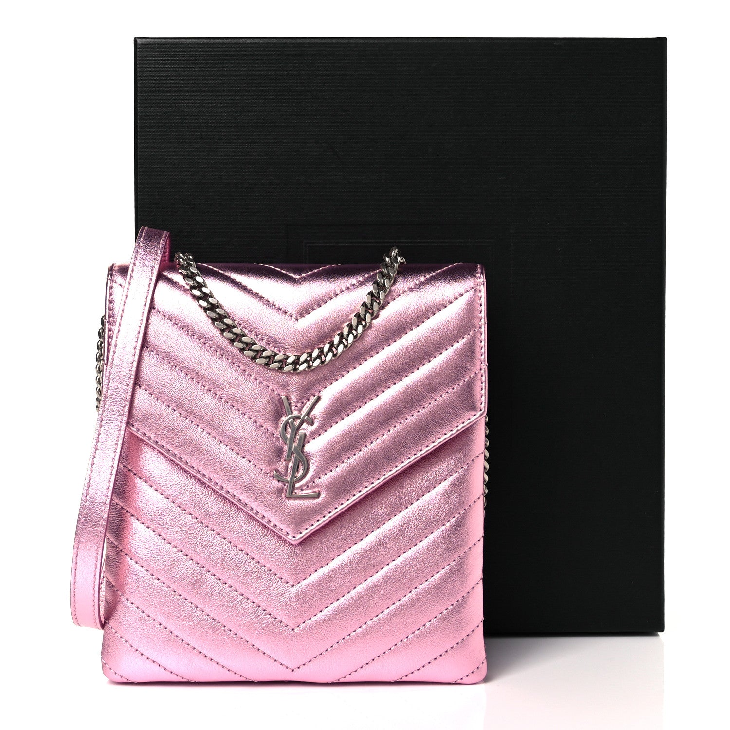 Saint Laurent Metallic Lambskin Matelasse Monogram Double Flap Bag Azalea 9 of 9