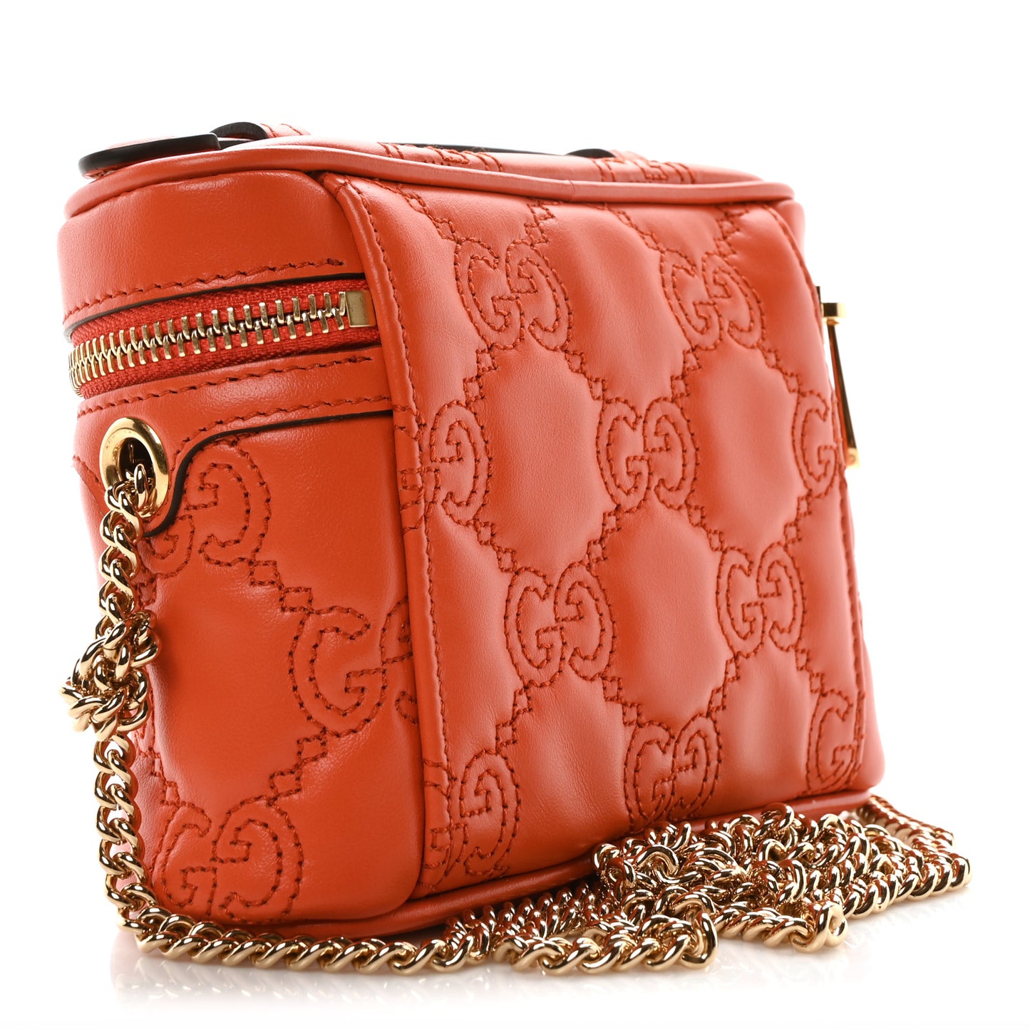 Calfskin GG Matelasse Mini Top Handle Bag Deep Orange