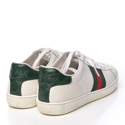 Gucci Calfskin Crocodile Web Womens Ace Sneakers 35 White Green 4 of 16