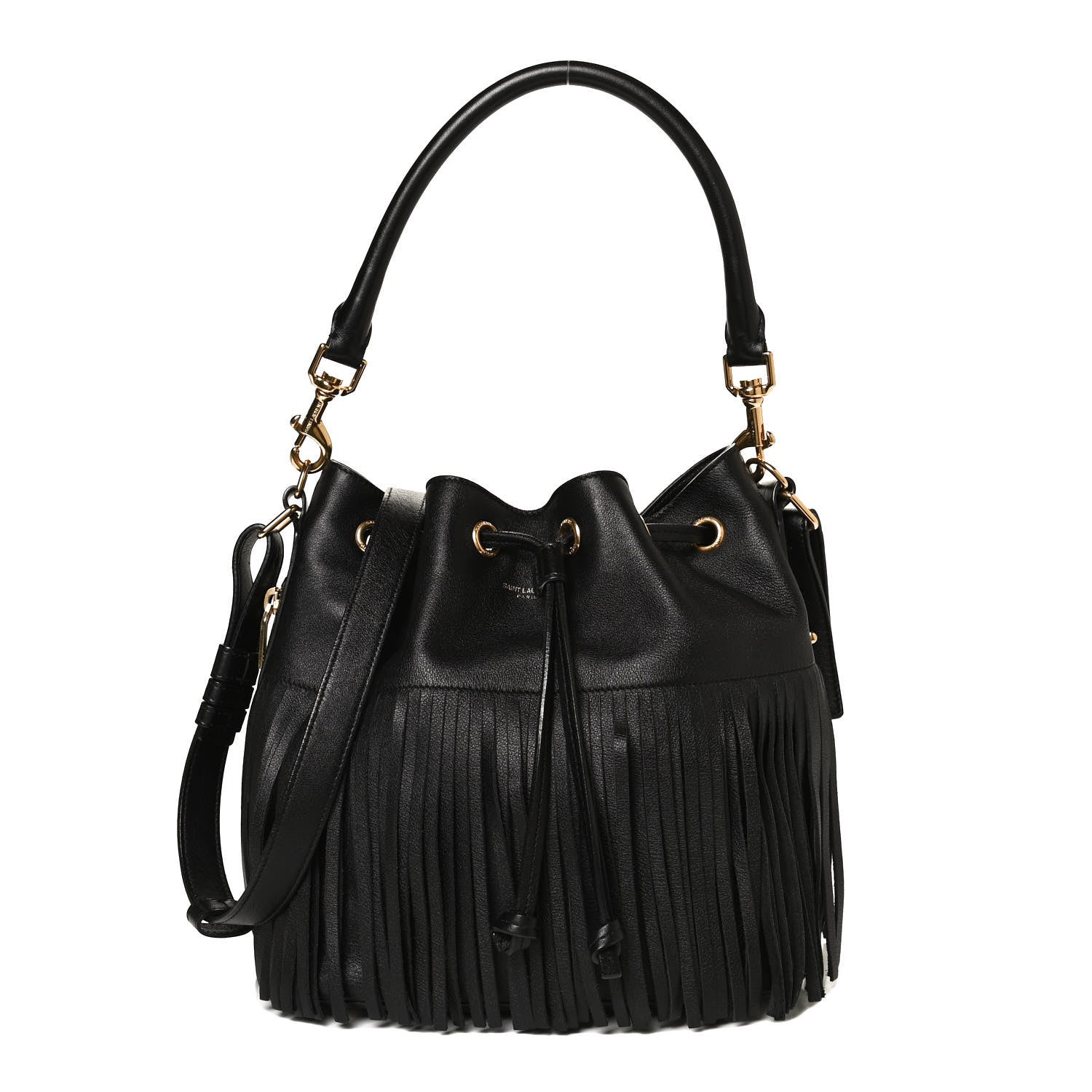 Saint Laurent Calfskin Small Emmanuelle Fringe Bucket Bag Black 1 of 10