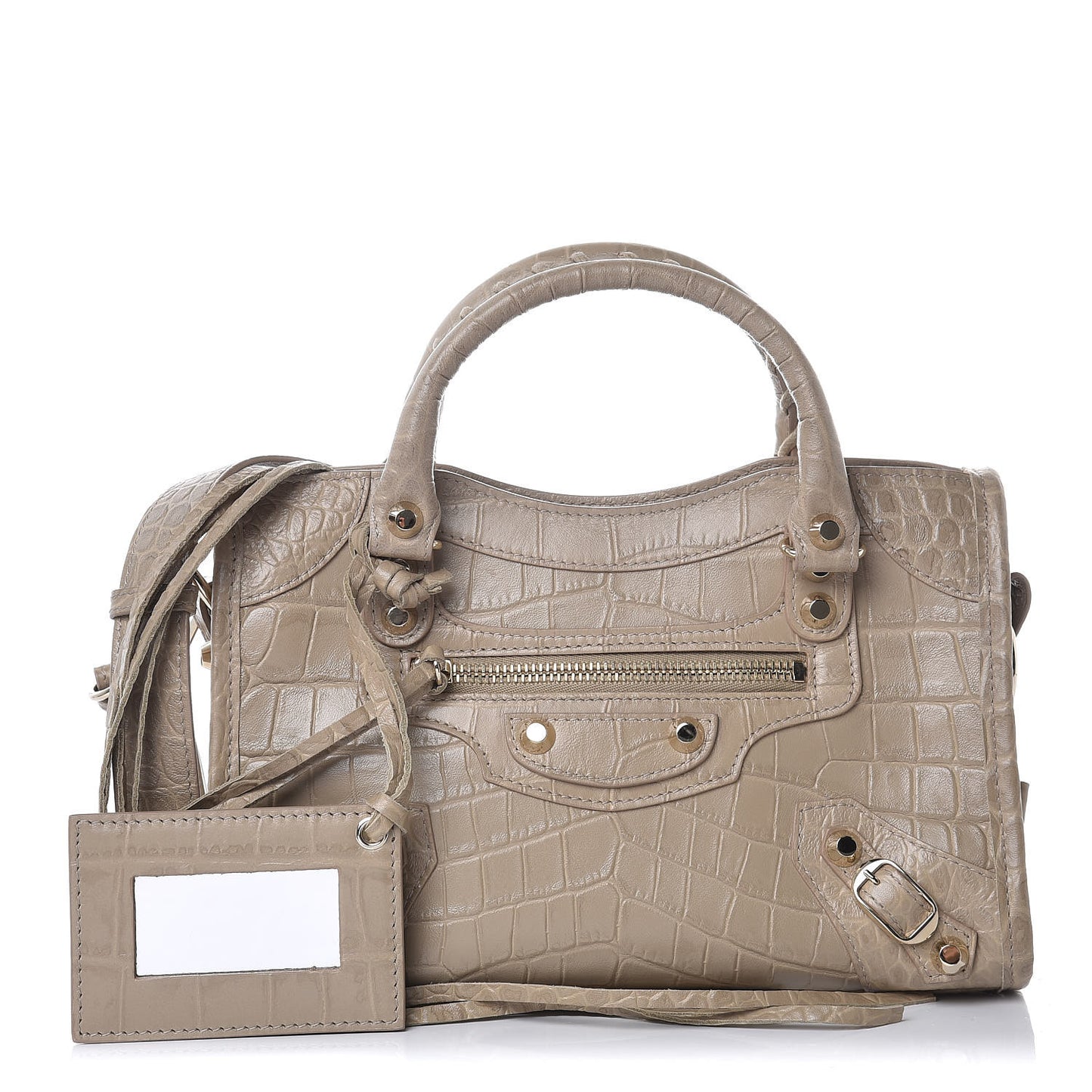 Calfskin Crocodile Embossed Classic Gold Hardware Mini City Beige Latte