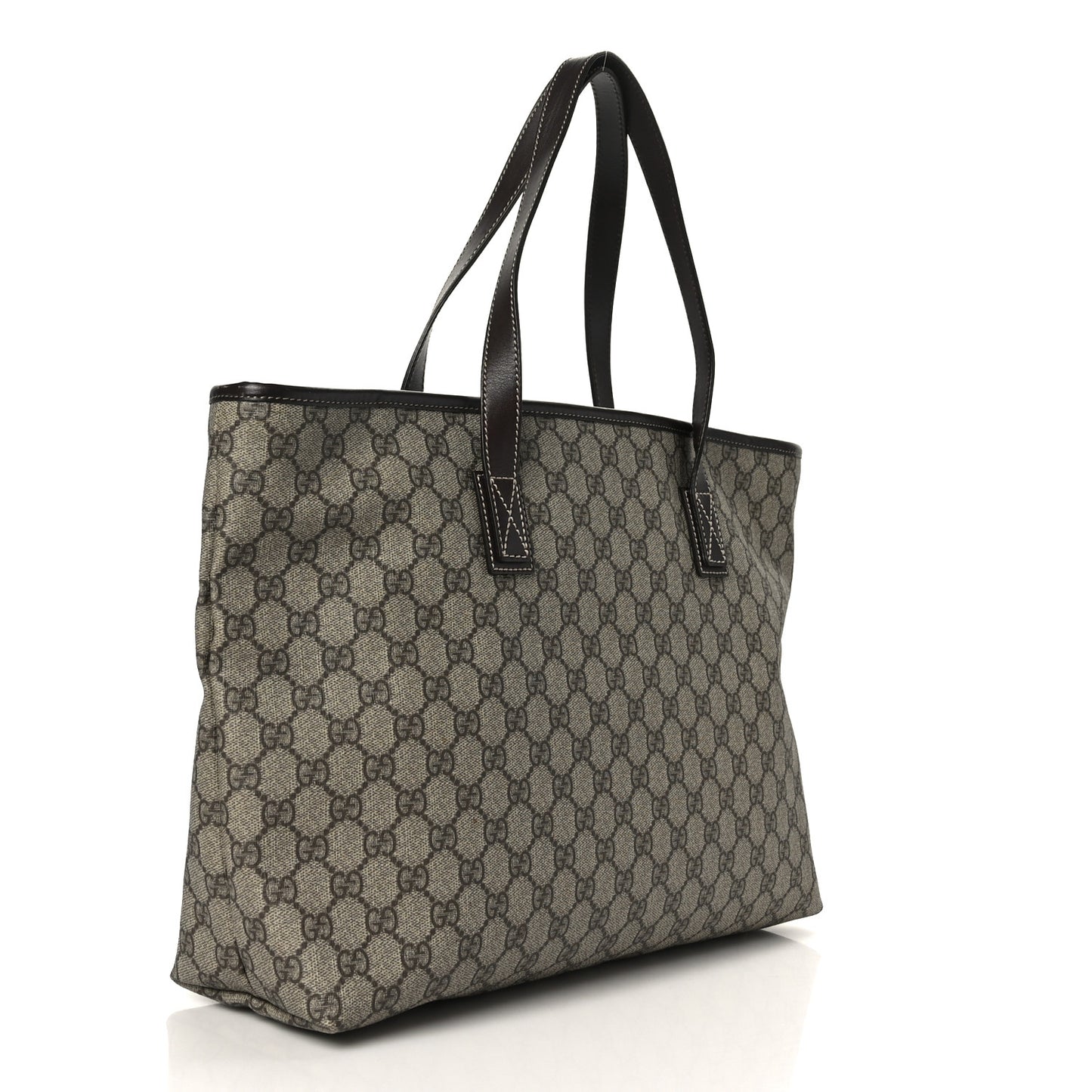 GG Supreme Monogram Medium Zippered Shopping Tote Dark Brown