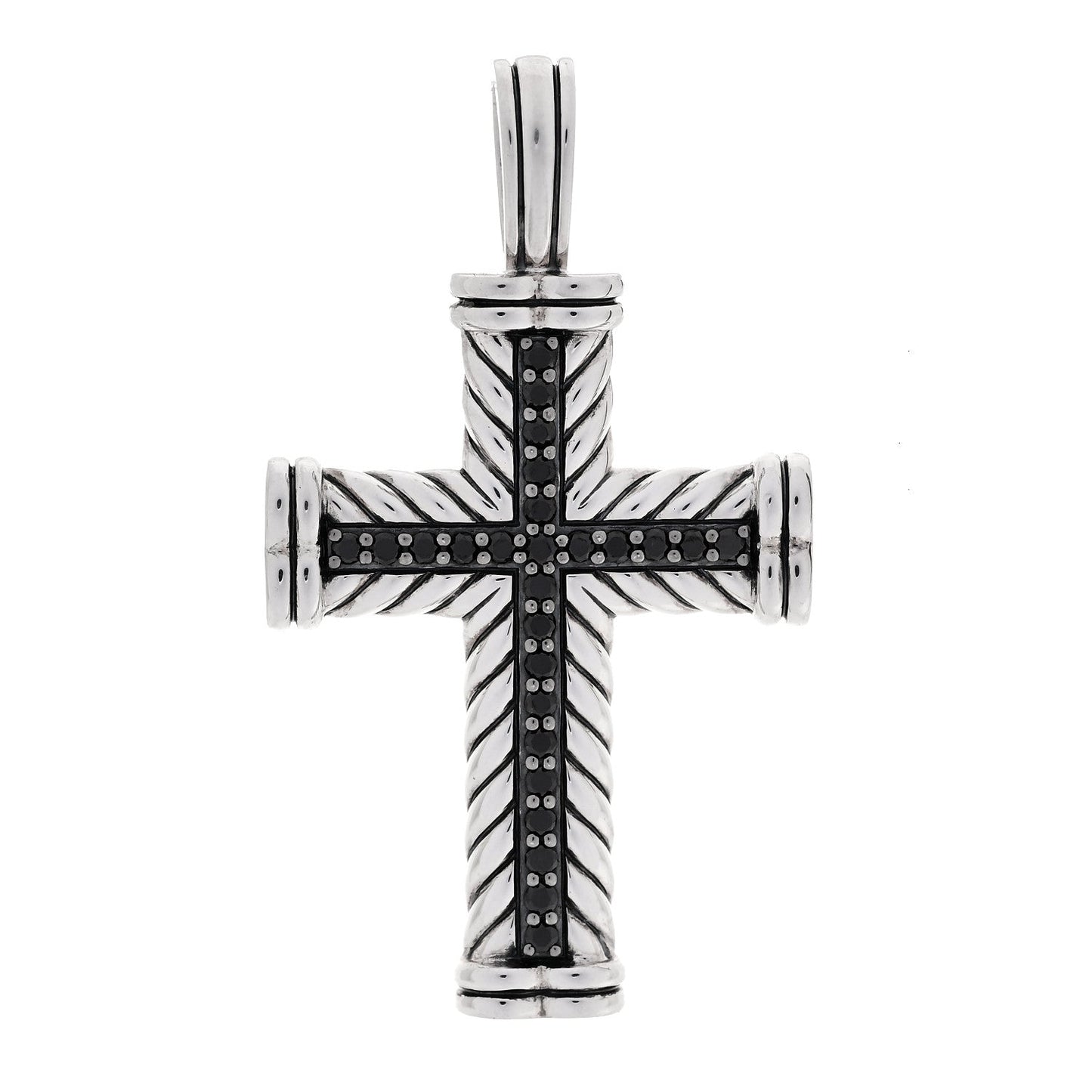 Sterling Silver Pave Black Diamond Chevron Cross Pendant