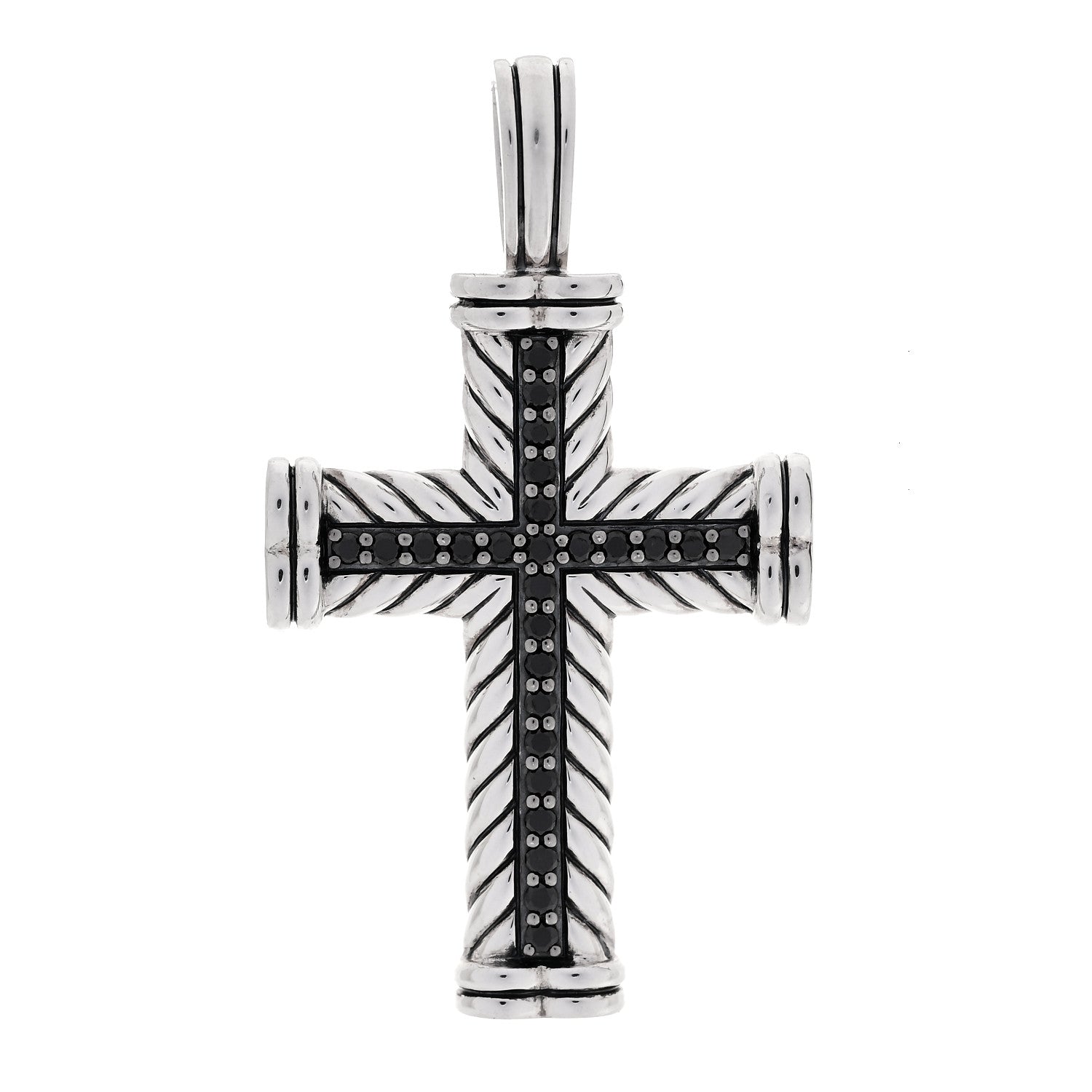 David Yurman Sterling Silver Pave Black Diamond Chevron Cross Pendant 1 of 4