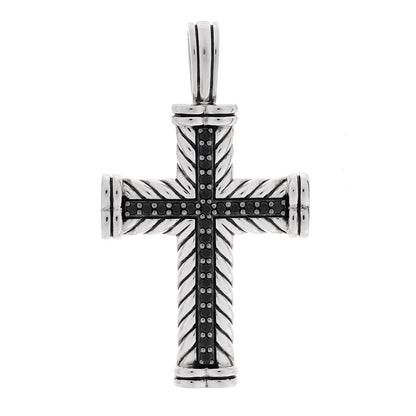 David Yurman Sterling Silver Pave Black Diamond Chevron Cross Pendant 1 of 4