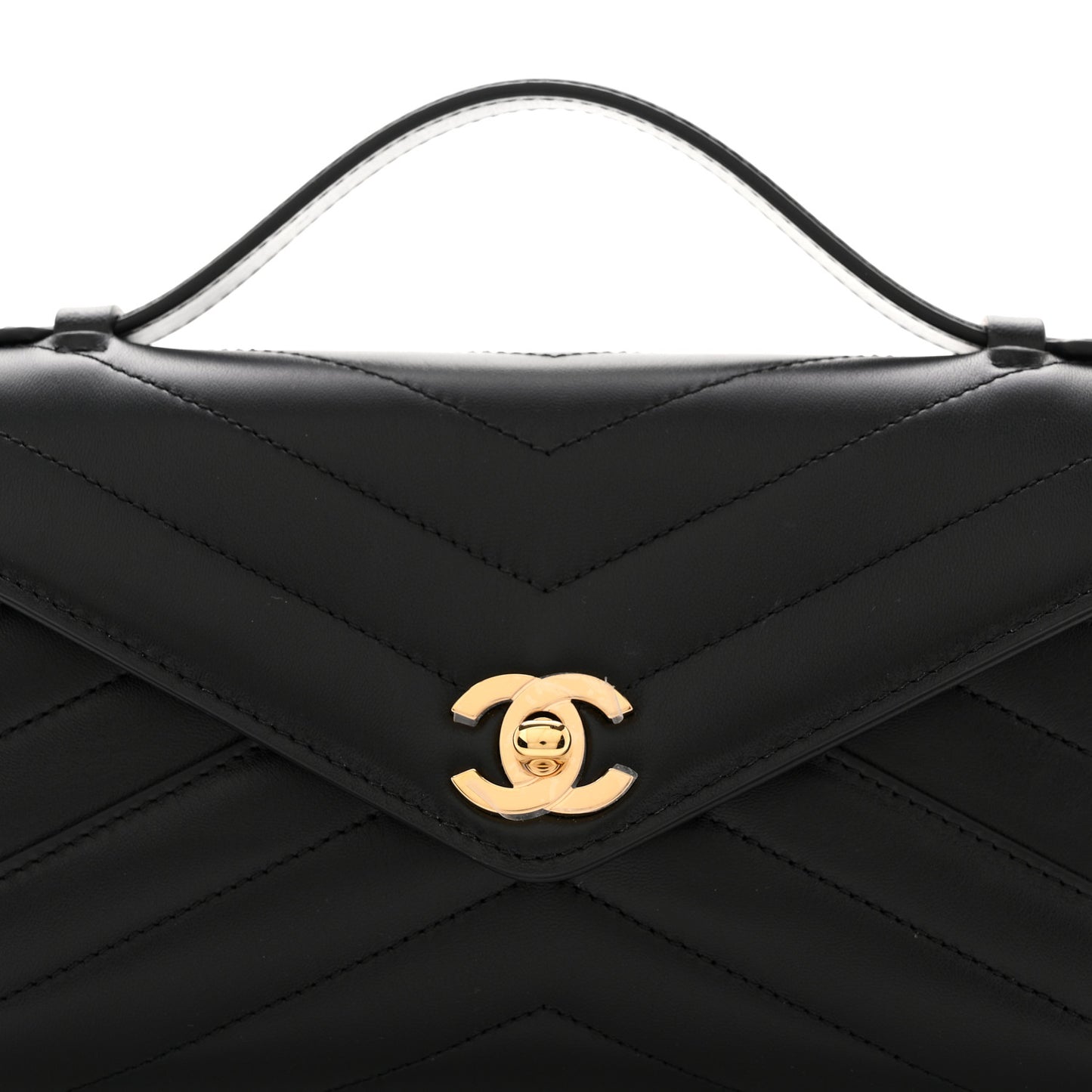 Lambskin Chevron Quilted Top Handle Envelope Clutch Black