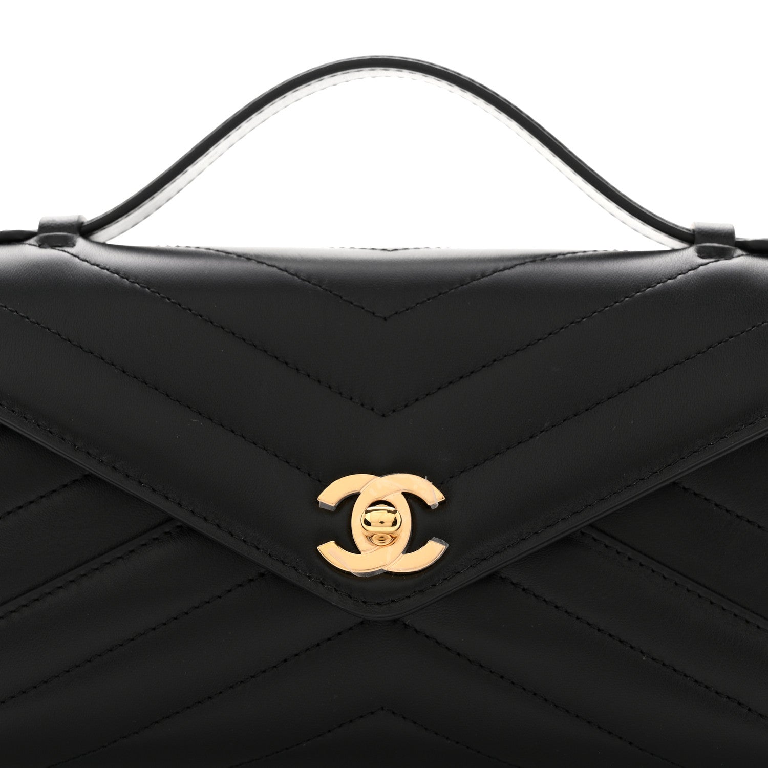 Chanel Lambskin Chevron Quilted Top Handle Envelope Clutch Black 8 of 11