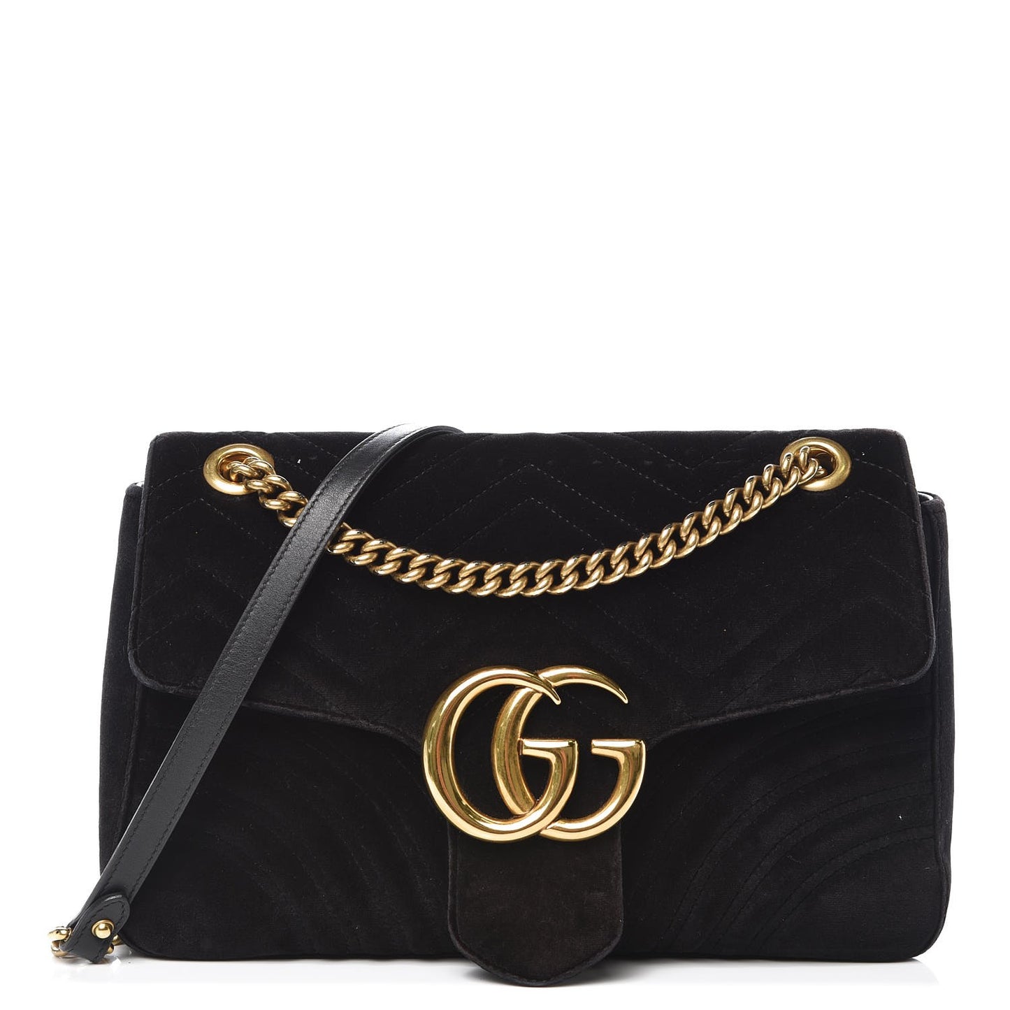 Velvet Matelasse Medium GG Marmont Shoulder Bag Black