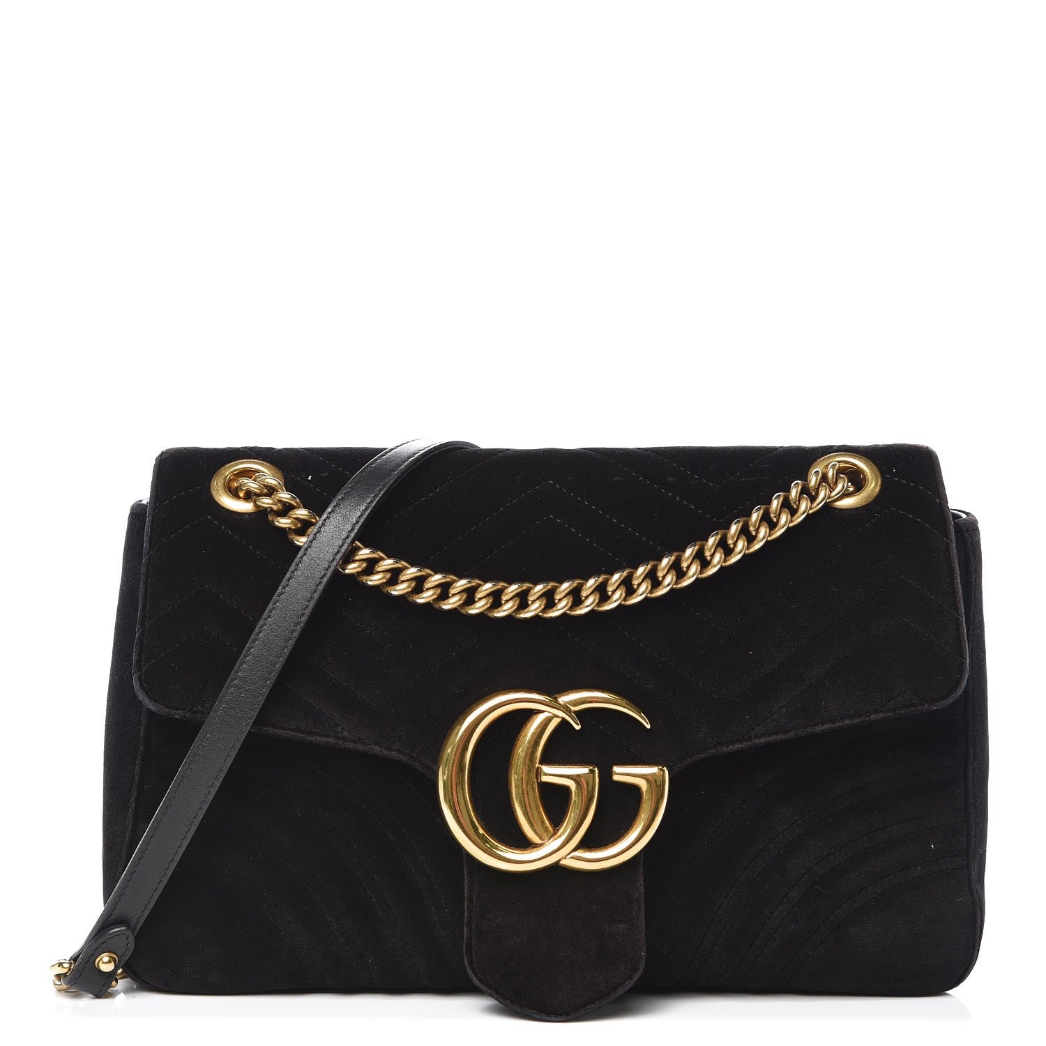 Gucci Velvet Matelasse Medium GG Marmont Shoulder Bag Black 1 of 10