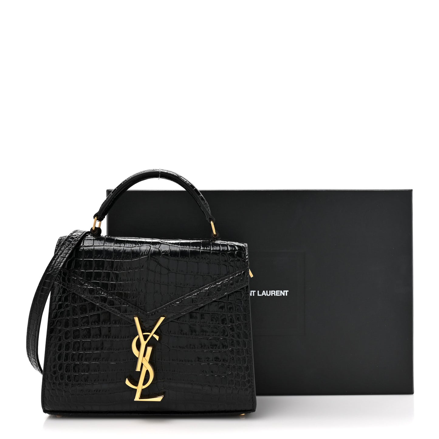Calfskin Crocodile Embossed Mini Classic Monogram Cassandra Top Handle Black