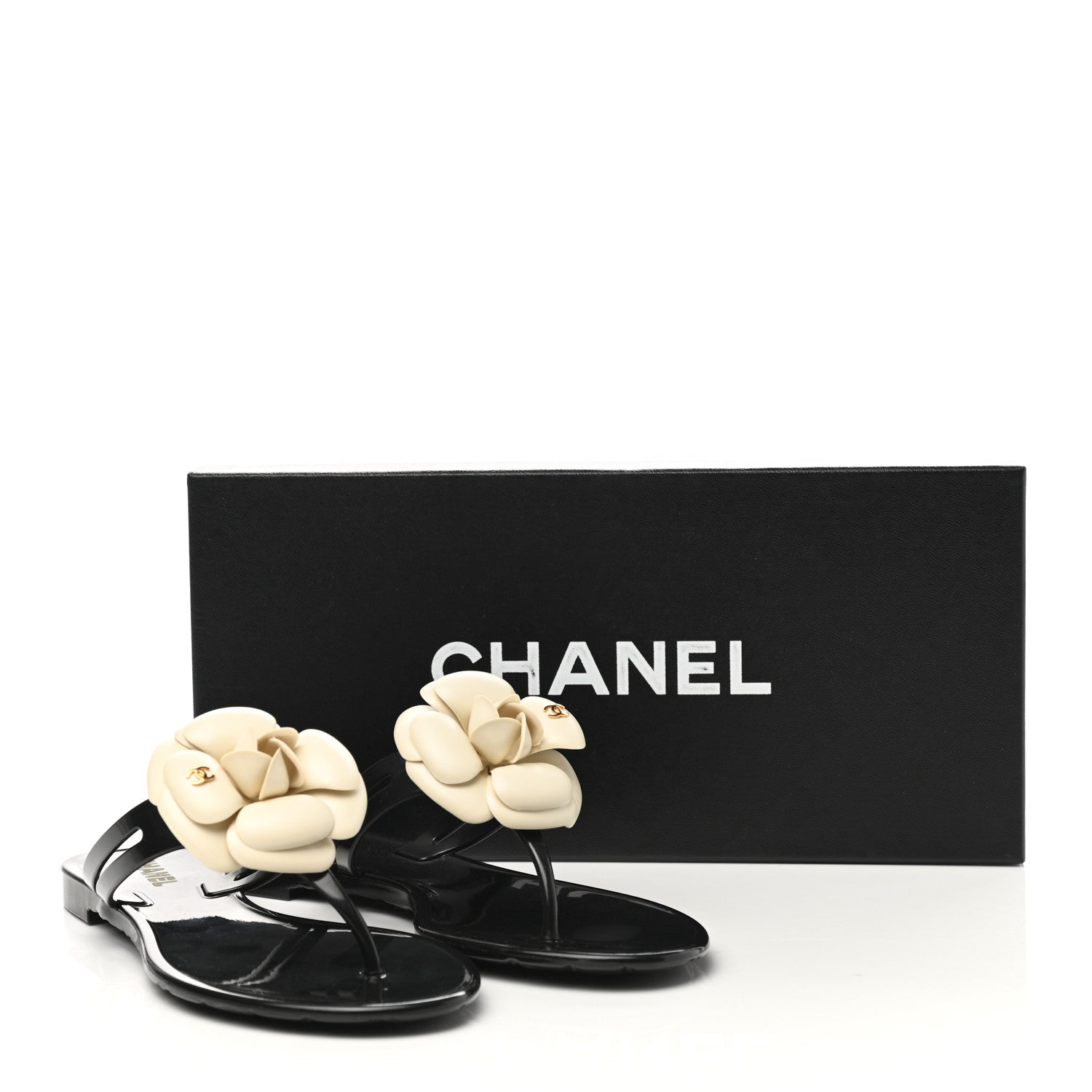 Chanel Jelly Camellia Thong Sandals 37 Black Ivory 9 of 9