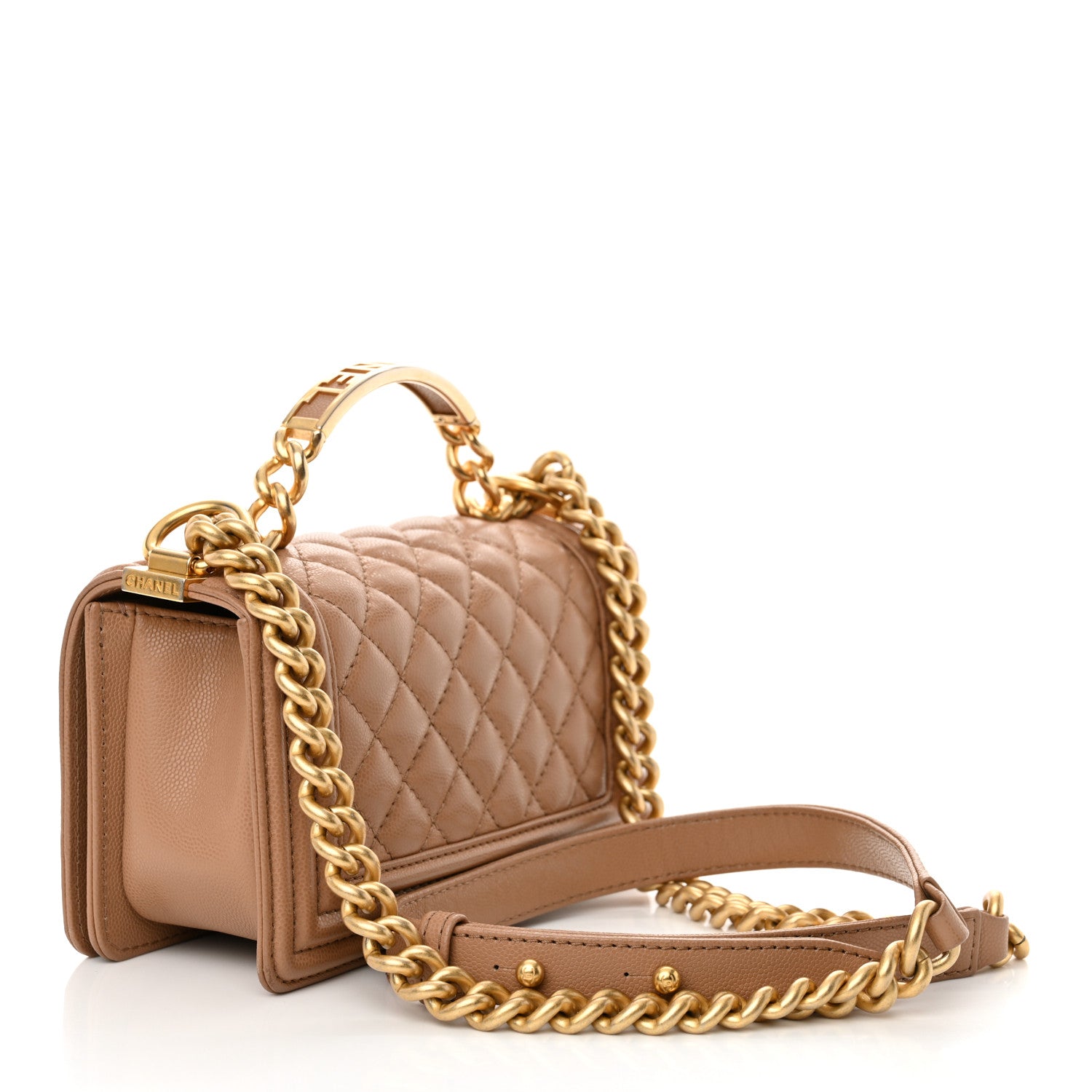 Chanel Caviar Quilted Small Top Handle Boy Flap Beige 2 of 11