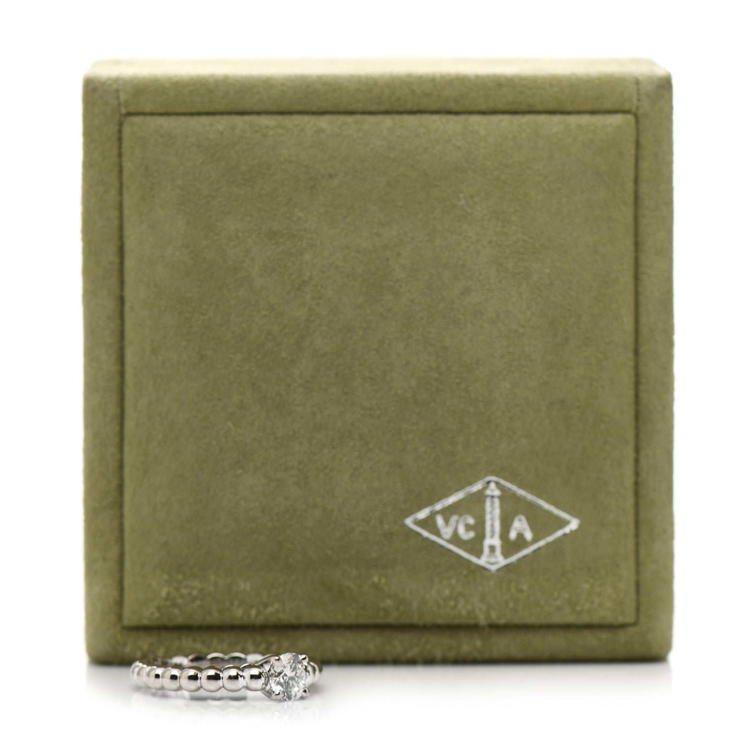 Van Cleef & Arpels 18K White Gold Diamond .53ct Perlee Solitaire Engagement Ring 49 4.75 7 of 7