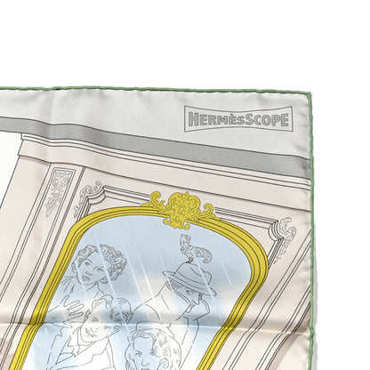 Hermes Silk Mystere Au 24 Faubourg Scarf 90 Gris Perle Vert Jaune 3 of 6