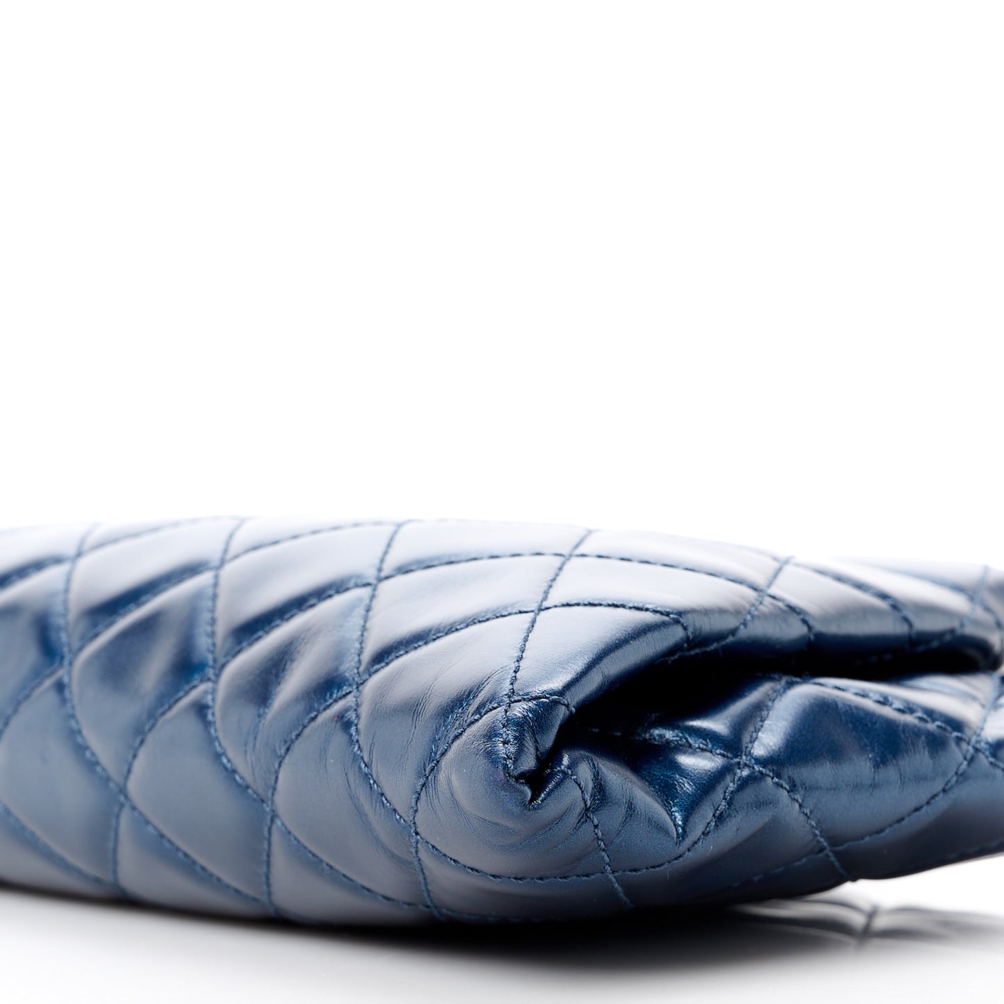 Glazed Calfskin Quilted Coco Pleats Clutch Navy