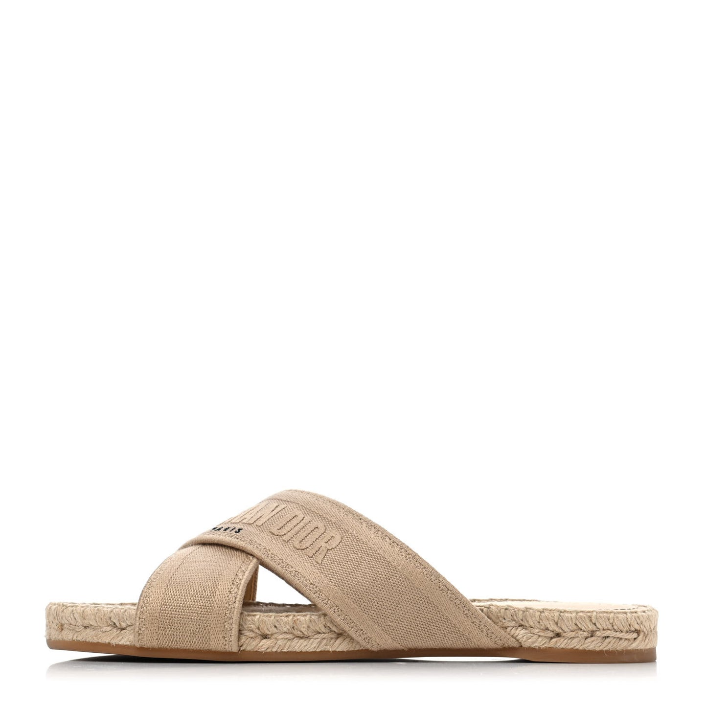 Canvas Embroidered Granville Espadrille Crisscross Flat Slide Sandals 40 Cream