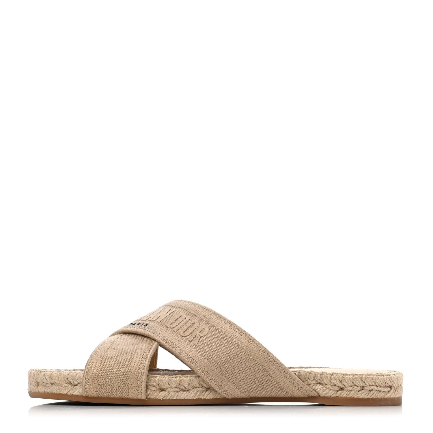 Christian Dior Canvas Embroidered Granville Espadrille Crisscross Flat Slide Sandals 40 Cream 1 of 4