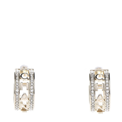 Chanel Metal Crystal Bow-tiful CC Hoop Earrings Gold 1 of 5