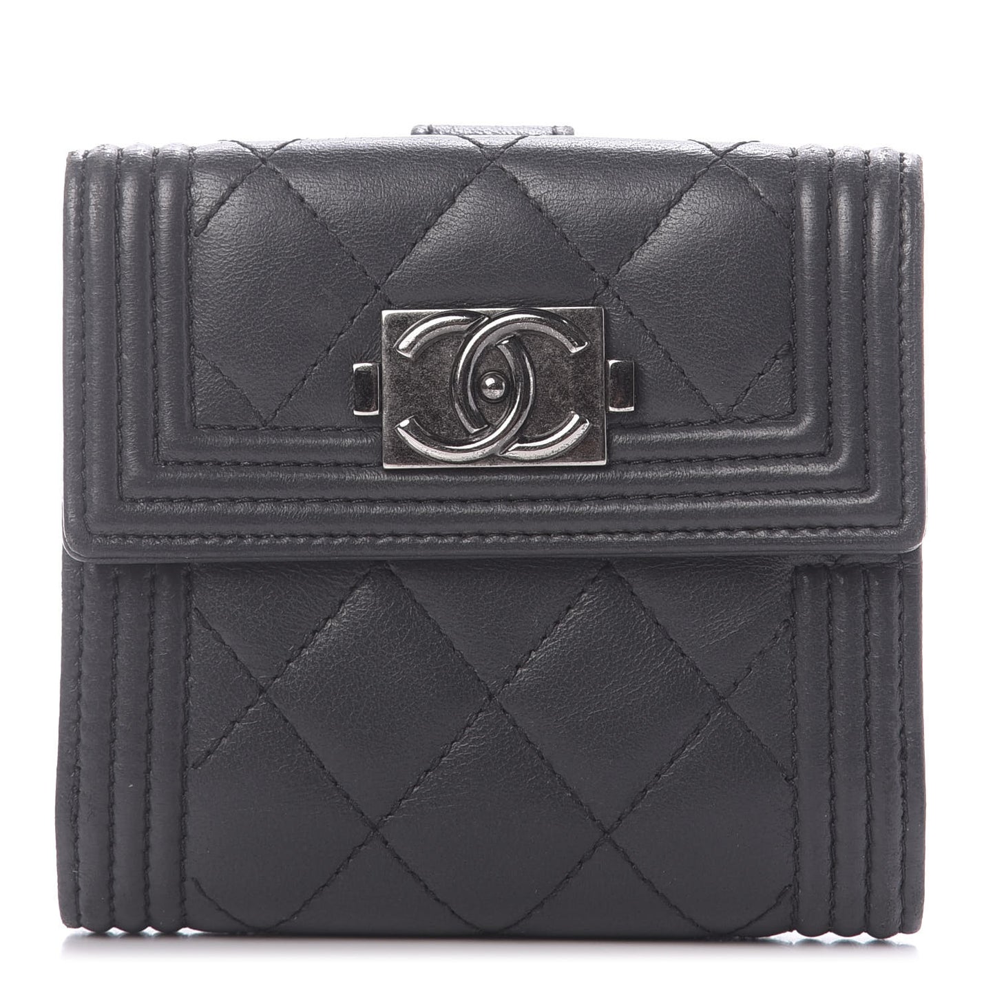 Lambskin Quilted Compact Boy Wallet Dark Grey