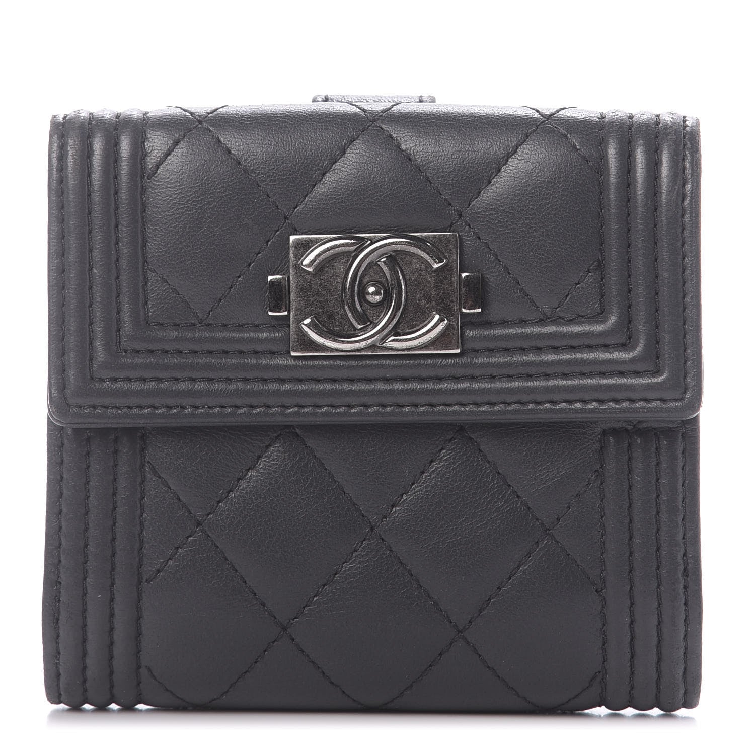 Chanel Lambskin Quilted Compact Boy Wallet Dark Grey 1 of 12