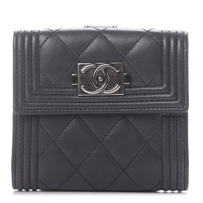 Chanel Lambskin Quilted Compact Boy Wallet Dark Grey 1 of 12