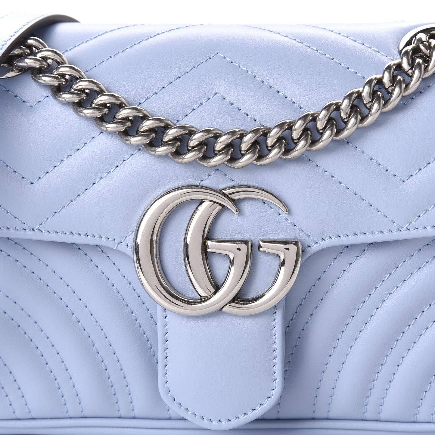 Calfskin Matelasse Mini GG Marmont Shoulder Bag Porcelain Light Blue