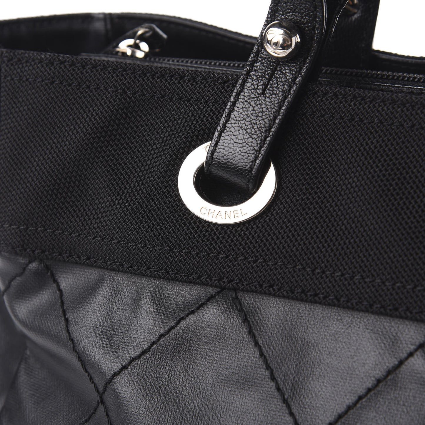 Coated Canvas Quilted Large Paris Biarritz Tote Black