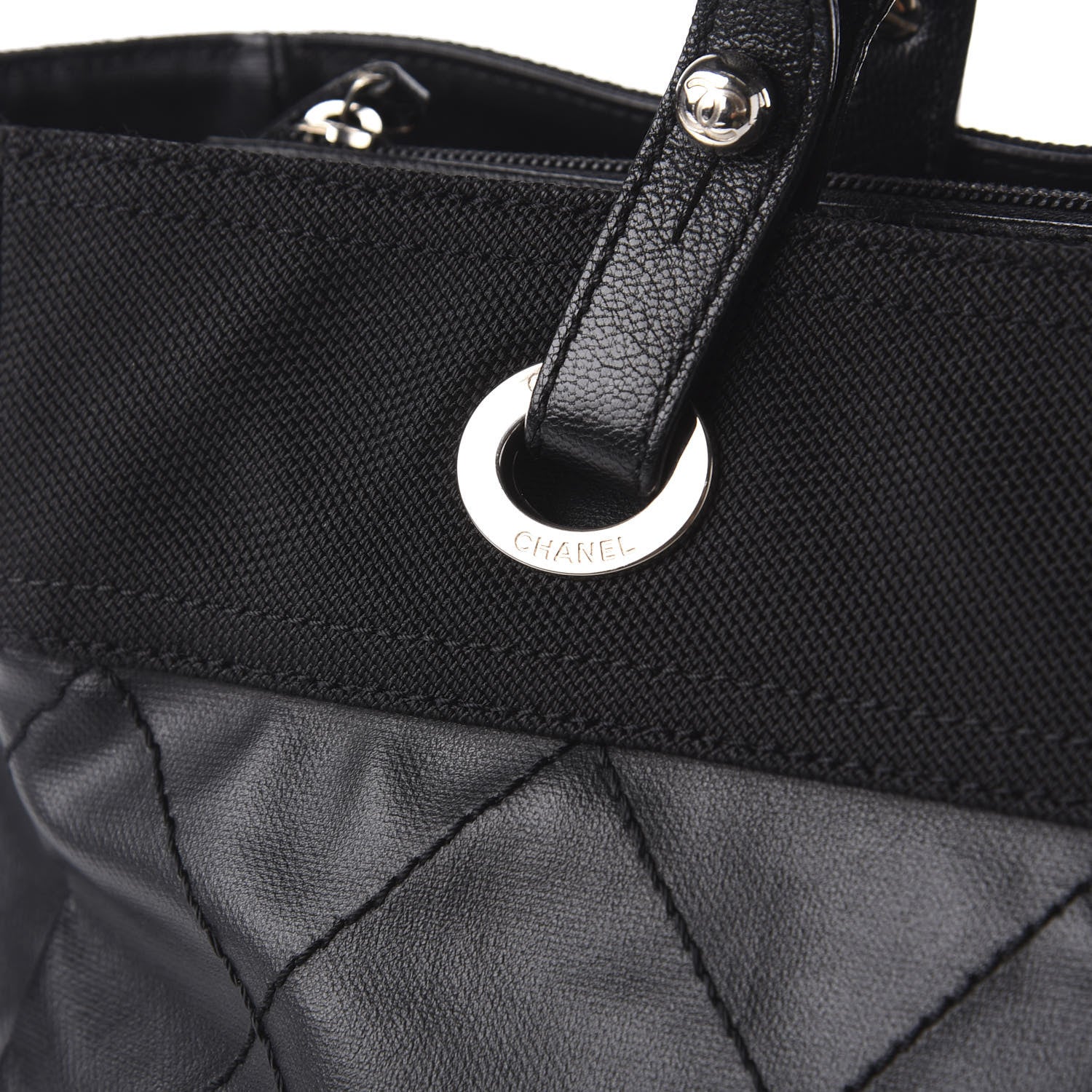 Chanel Coated Canvas Quilted Large Paris Biarritz Tote Black 10 of 10