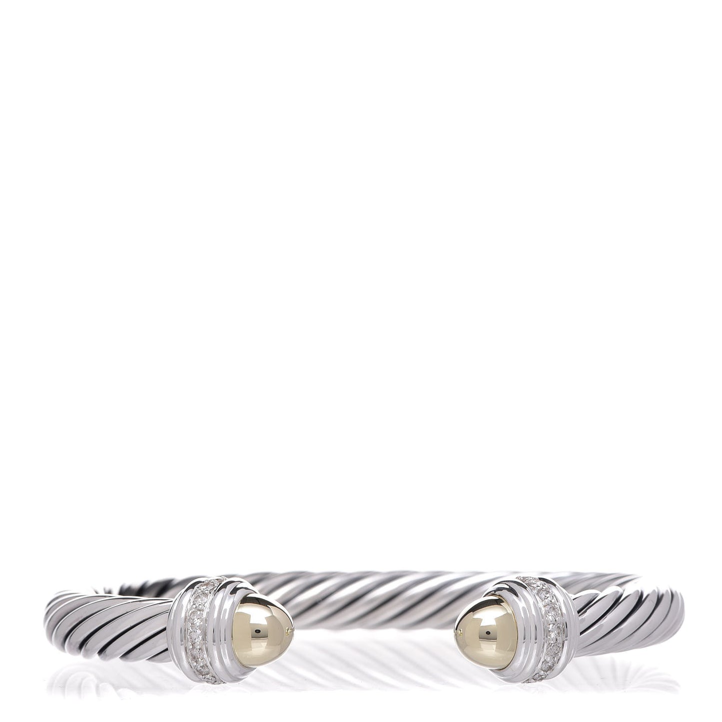 Sterling Silver 14K Yellow Gold Diamond 7mm Cable Classics Bracelet