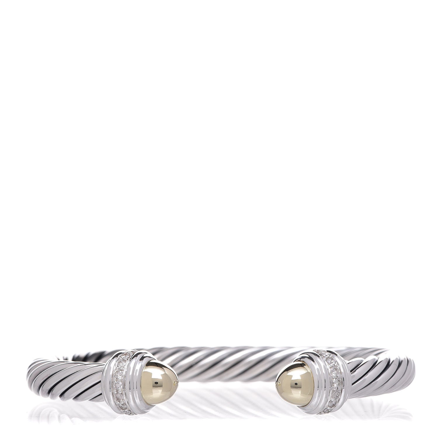 David Yurman Sterling Silver 14K Yellow Gold Diamond 7mm Cable Classics Bracelet 1 of 4