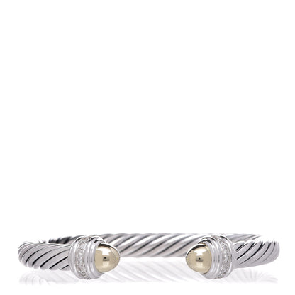 David Yurman Sterling Silver 14K Yellow Gold Diamond 7mm Cable Classics Bracelet 1 of 4