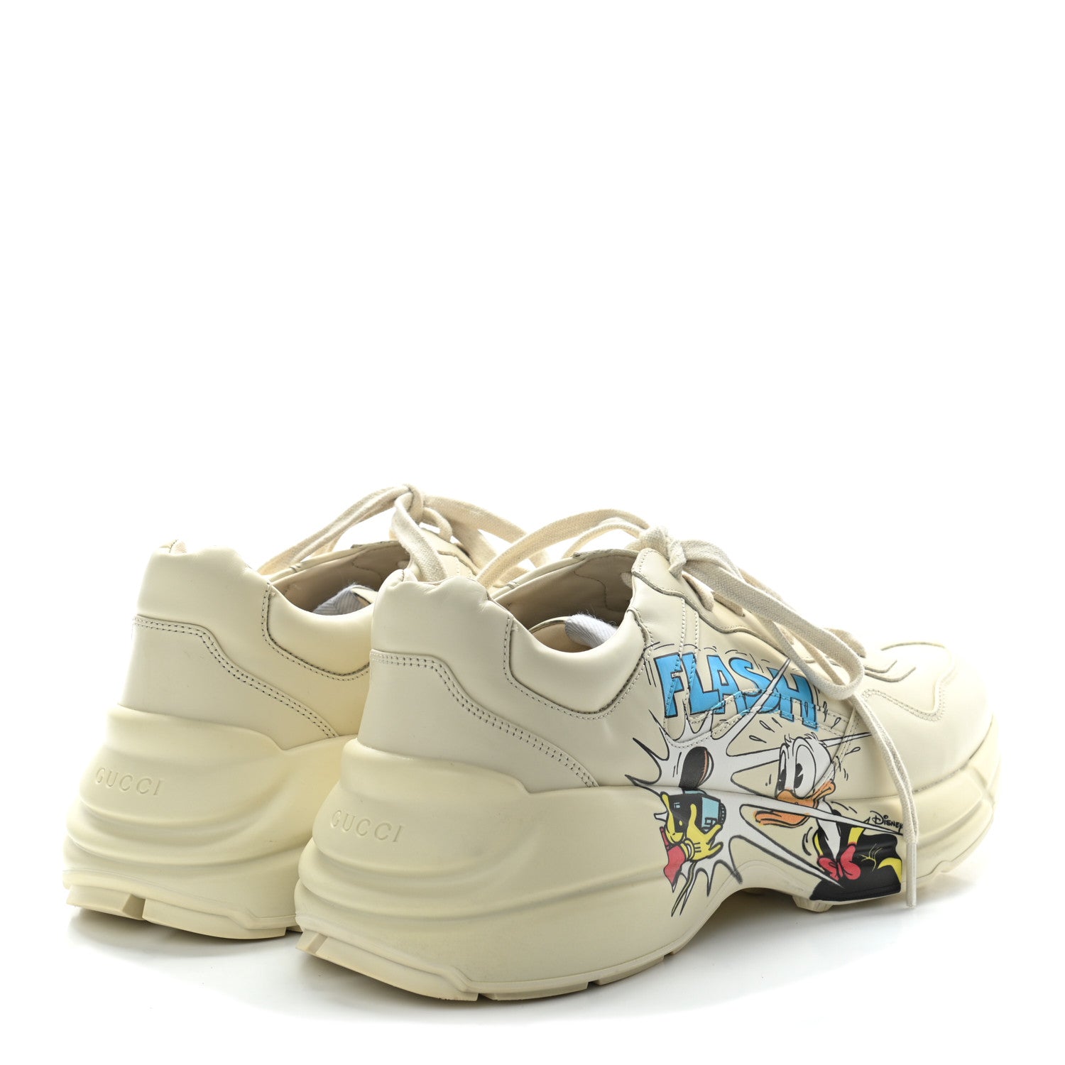 Gucci X DISNEY Calfskin Donald Duck Mens Rhyton Sneakers 8.5 Ivory 4 of 8