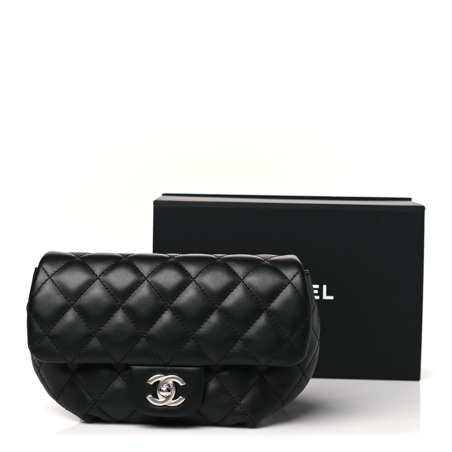 Calfskin Quilted CC Uniform Flap Belt Bag Black