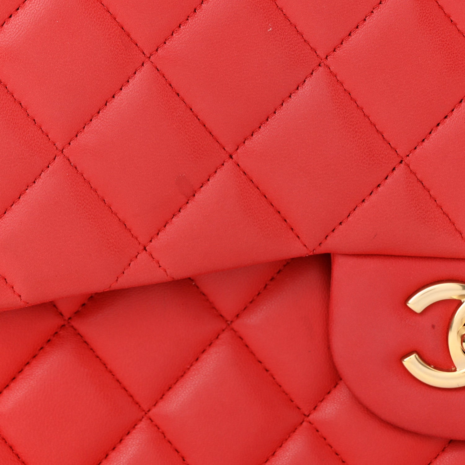 Chanel Lambskin Quilted Jumbo Double Flap Red 15 of 17