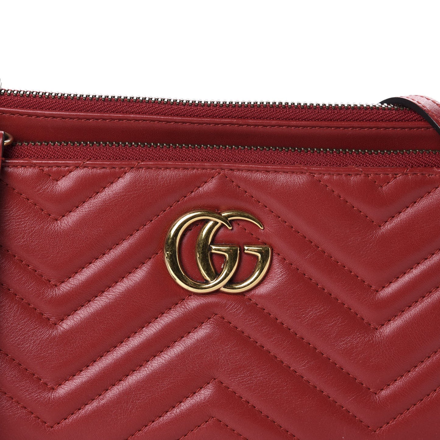 Calfskin Matelasse Small GG Marmont Double Zip Shoulder Bag Hibiscus Red