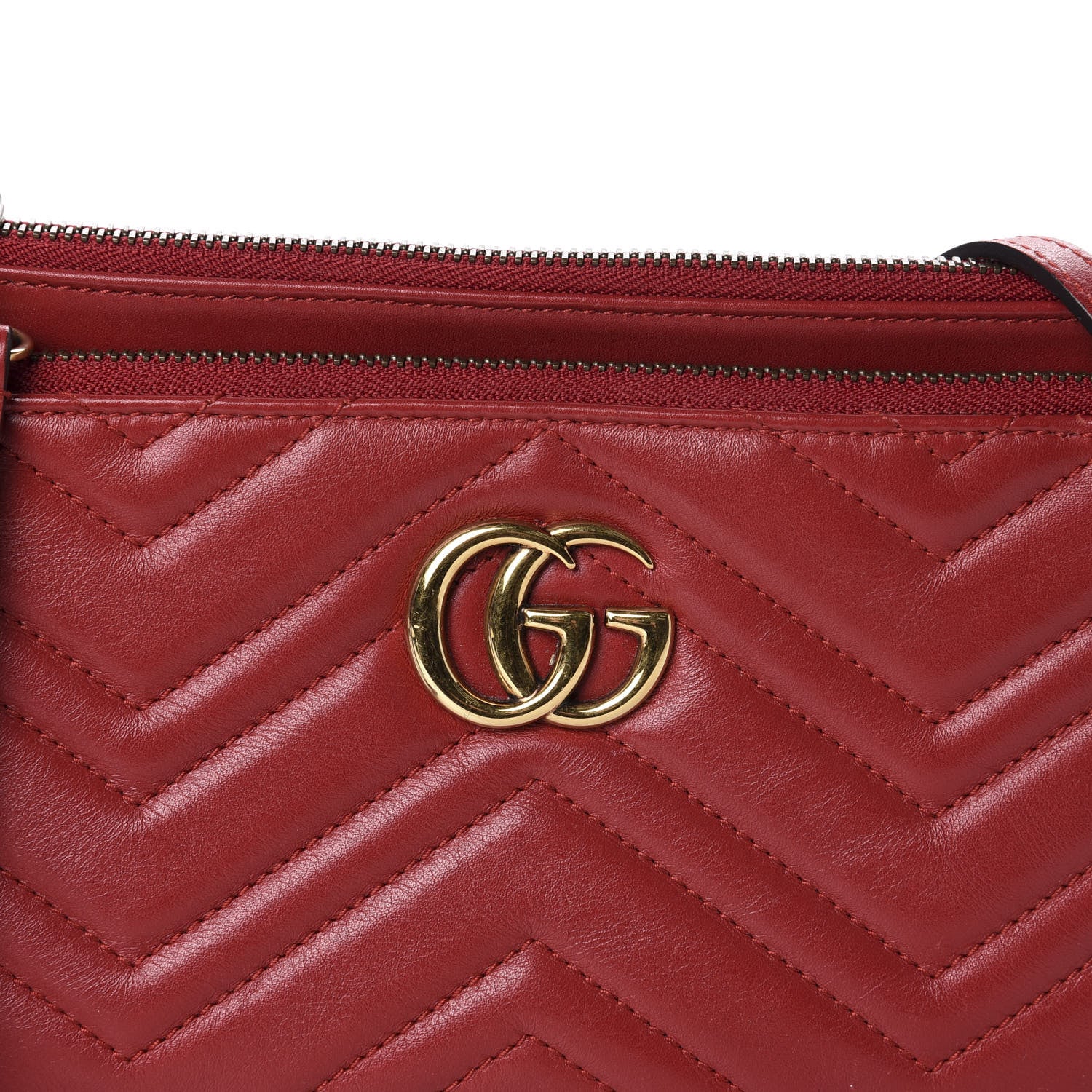 Gucci Calfskin Matelasse Small GG Marmont Double Zip Shoulder Bag Hibiscus Red 12 of 13