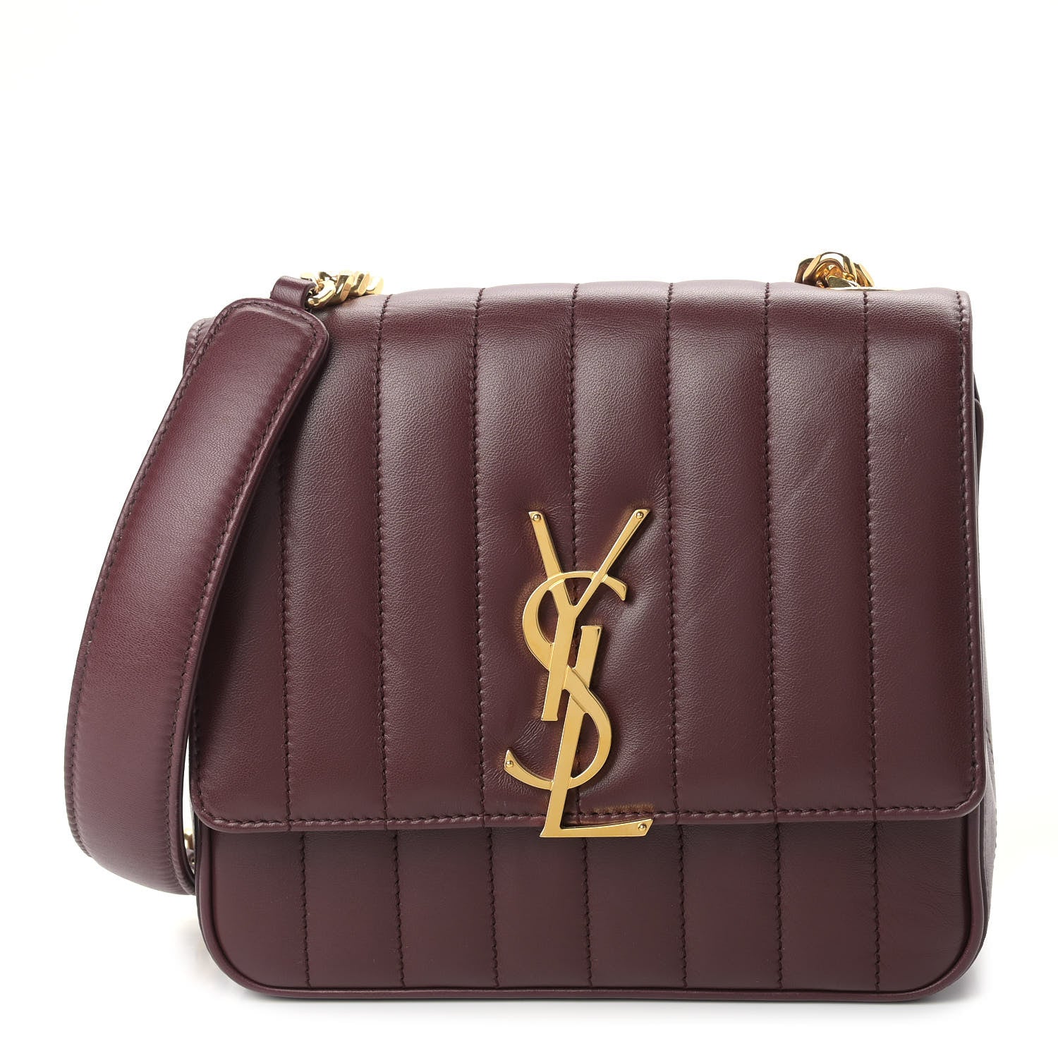 Saint Laurent Lambskin Matelasse Monogram Medium Vicky Chain Bag Dark Legion Red 1 of 9