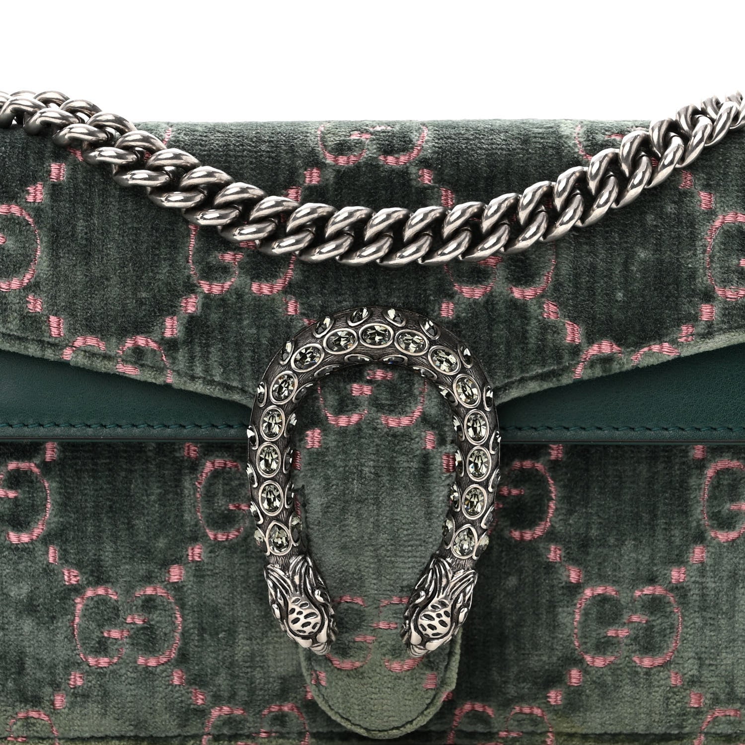 Gucci Velvet Moon Calfskin Crystal GG Monogram Small Dionysus Shoulder Bag Avio Dusty Pink Black Diamond 8 of 10